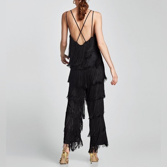 Zara Black Fringe Jumpsuit - Picture 2 of 12